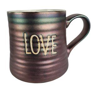 La Rochelle Metallic Rose Teal Love Ribbed Mug Coffee Cup Ceramic 4"H X 3.5"W